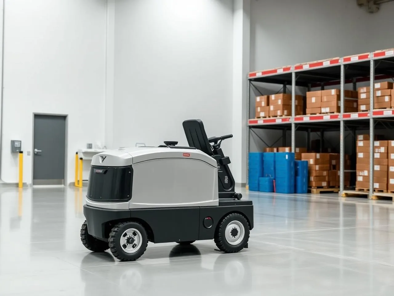 MasterMover pedestrian electric tug moving a heavy wheeled load indoors
